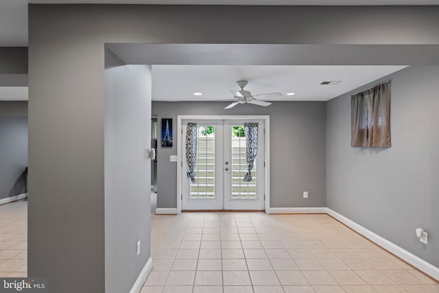 42066 Fiddlehead Pl, Aldie, VA 20105 - spare room with recessed lighting, ceiling fan, light tile patterned flooring, and french doors