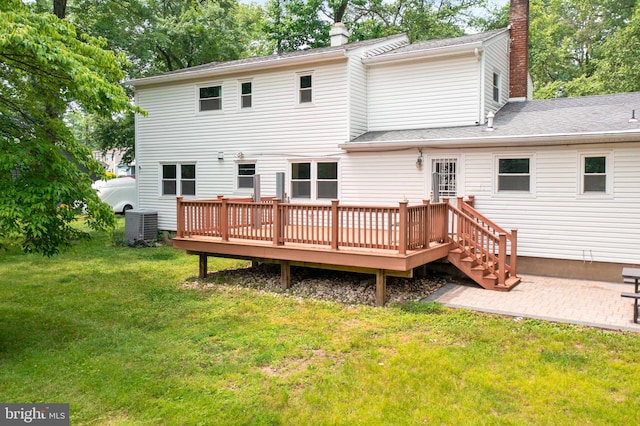 76 Stonicker Dr, Lawrence, NJ 08648 - rear view of property with a chimney, a deck, a yard, and a patio area