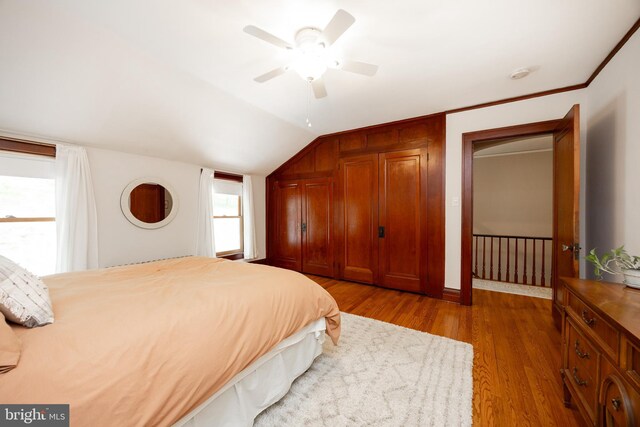 727 W Baltimore Pike, Kennett Square, PA 19348 - bedroom with wood finished floors, vaulted ceiling, and a ceiling fan