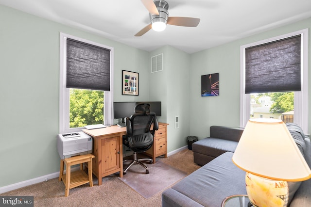 7615 Belmont Ave, Baltimore, MD 21224 - home office featuring healthy amount of natural light, light colored carpet, and ceiling fan