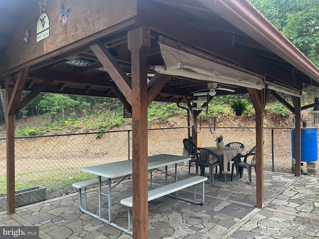 10495 Knobley Rd, Keyser, WV 26726 - view of patio with a gazebo, outdoor dining area, and a ceiling fan