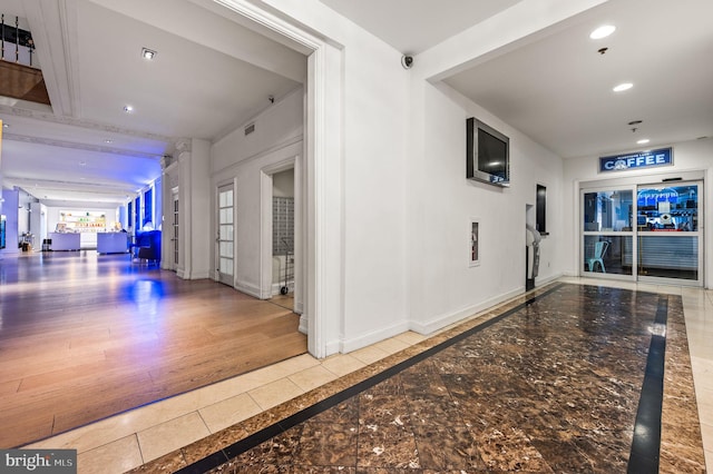 1701 Locust St Unit 1607, Philadelphia, PA 19103 - hall with inlaid floor details and recessed lighting