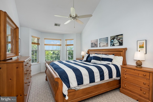 245 Blue Bill Ln Unit 245-D, Havre De Grace, MD 21078 - bedroom with carpet floors, vaulted ceiling, and ceiling fan