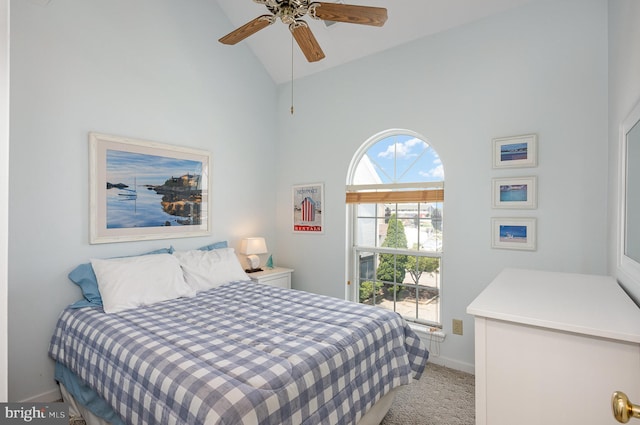 245 Blue Bill Ln Unit 245-D, Havre De Grace, MD 21078 - carpeted bedroom with high vaulted ceiling and a ceiling fan