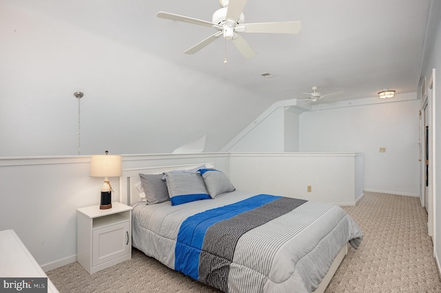 245 Blue Bill Ln Unit 245-D, Havre De Grace, MD 21078 - bedroom featuring light carpet, vaulted ceiling, and a ceiling fan