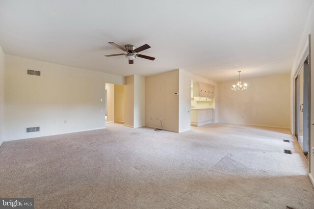 3360 Gleneagles Dr Unit 71-2B, Silver Spring, MD 20906 - unfurnished living room with a chandelier, a ceiling fan, and light carpet