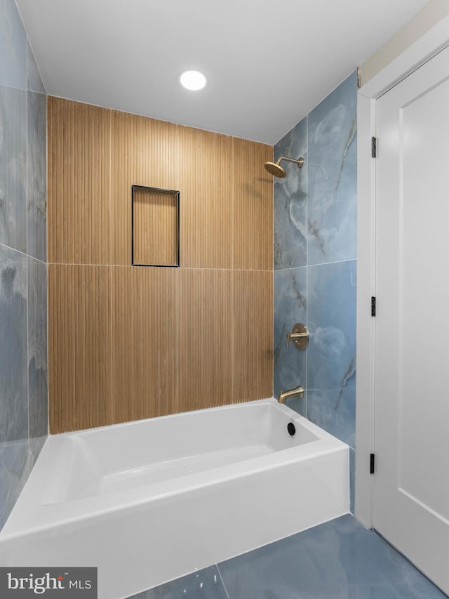 103 Hillcrest Ln, Willingboro, NJ 08046 - bathroom featuring shower / bathtub combination, tile patterned floors, and recessed lighting