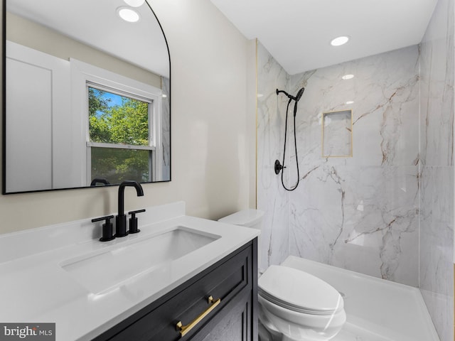 103 Hillcrest Ln, Willingboro, NJ 08046 - full bathroom featuring vanity, a marble finish shower, and recessed lighting