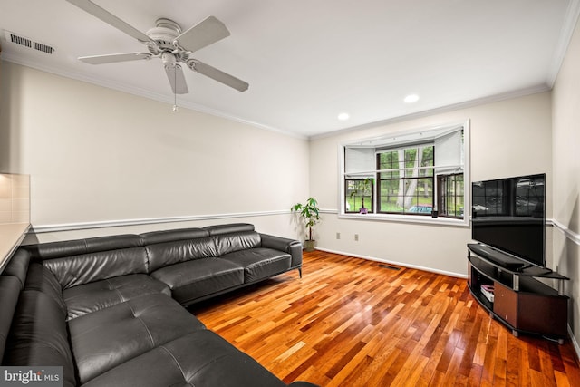 139 Putney Ln Unit 139, Malvern, PA 19355 - living area featuring wood-type flooring, ornamental molding, ceiling fan, and recessed lighting