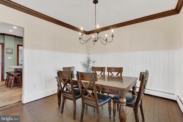 2540 Stoney Point Rd, East Berlin, PA 17316 - dining space featuring ornamental molding, wainscoting, a chandelier, and wood-type flooring