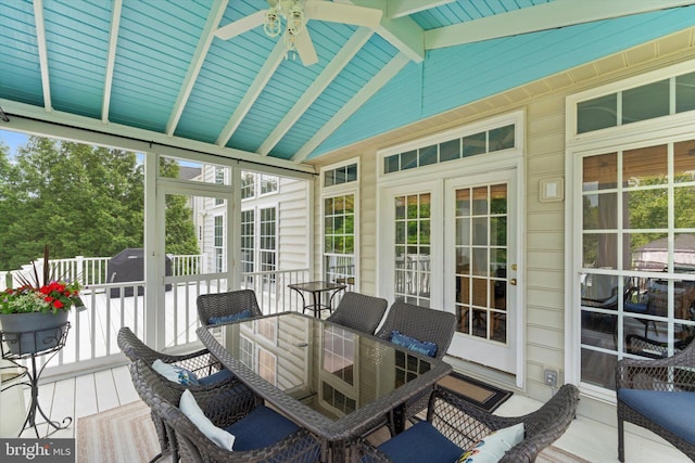 43146 Scenic Creek Way, Leesburg, VA 20176 - sunroom featuring ceiling fan, healthy amount of natural light, and outdoor dining space