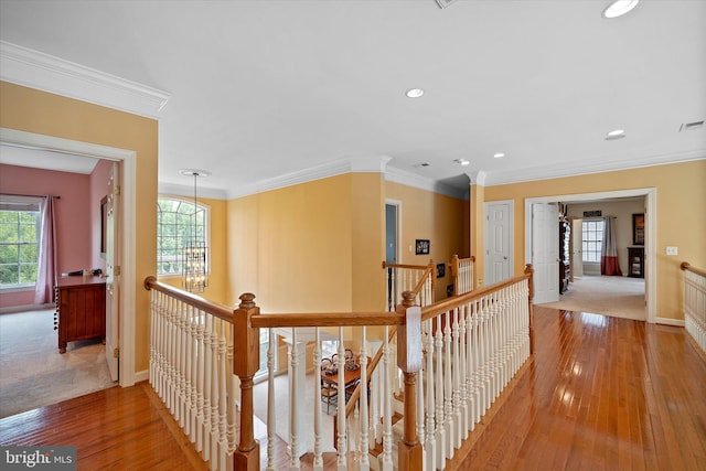 43146 Scenic Creek Way, Leesburg, VA 20176 - corridor with an upstairs landing, plenty of natural light, recessed lighting, and ornamental molding