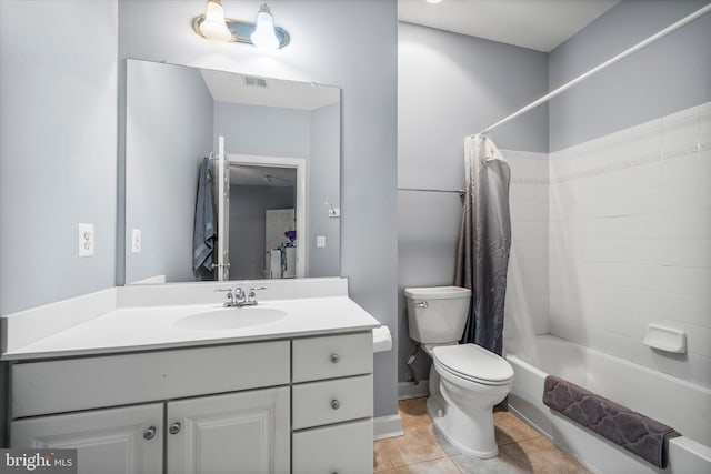 43146 Scenic Creek Way, Leesburg, VA 20176 - bathroom featuring shower / bath combo, vanity, and tile patterned floors