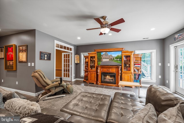 43146 Scenic Creek Way, Leesburg, VA 20176 - living area with a ceiling fan, recessed lighting, and tile patterned flooring
