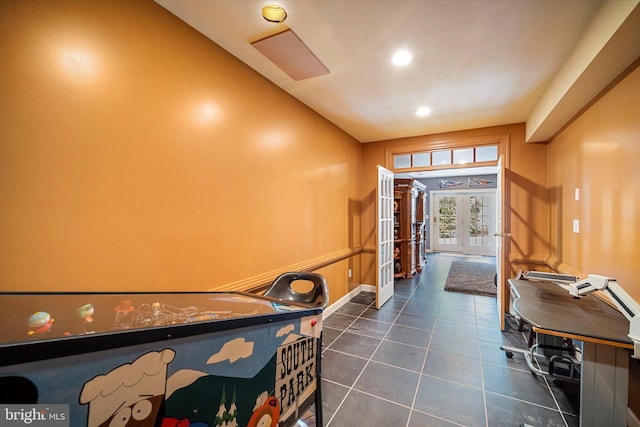 43146 Scenic Creek Way, Leesburg, VA 20176 - misc room with french doors, recessed lighting, and dark tile patterned flooring