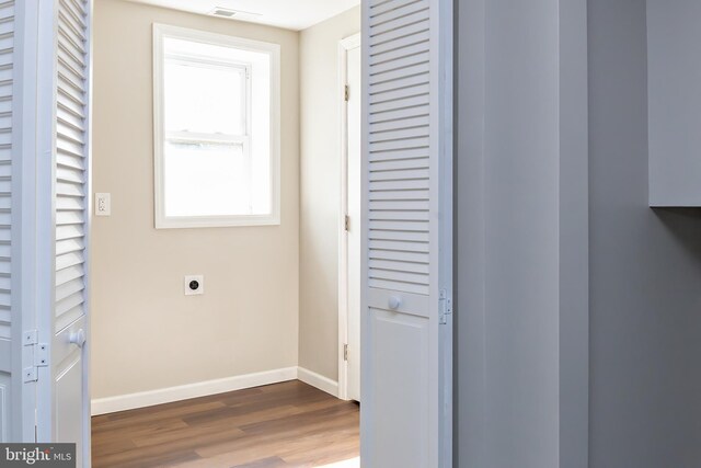 301 Nicholson Rd, Gloucester City, NJ 08030 - laundry room with electric dryer hookup and wood finished floors