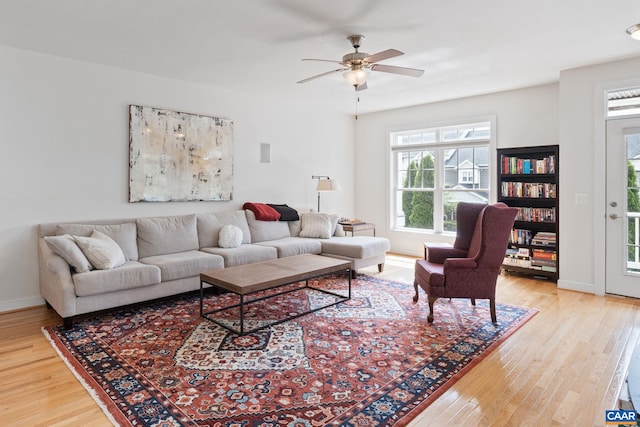 2126 Sundown Pl, Charlottesville, VA 22911 - living room featuring light wood-style floors, plenty of natural light, and ceiling fan