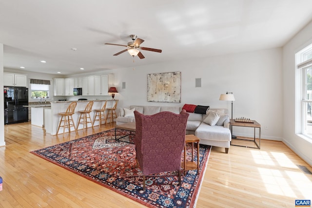 2126 Sundown Pl, Charlottesville, VA 22911 - living area featuring light wood-type flooring, a ceiling fan, and recessed lighting