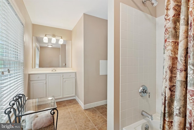 176 Windgate Dr, Chester Springs, PA 19425 - bathroom with shower / bath combo with shower curtain, vanity, and tile patterned flooring