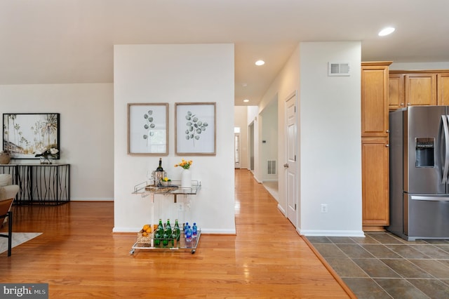 1201 Preserve Ln, Fredericksburg, VA 22401 - kitchen with stainless steel fridge, recessed lighting, and dark wood-style flooring