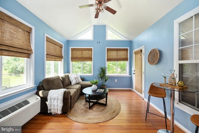 1201 Preserve Ln, Fredericksburg, VA 22401 - living area featuring wood finished floors, ceiling fan, and vaulted ceiling