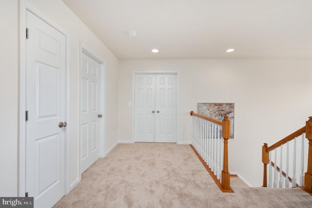 1201 Preserve Ln, Fredericksburg, VA 22401 - hall featuring an upstairs landing, carpet, and recessed lighting