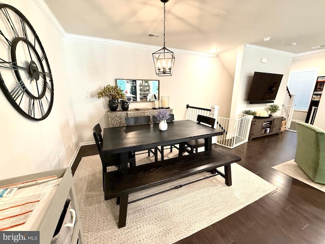 23245 Milltown Knoll Sq Unit 103, Ashburn, VA 20148 - dining area with a chandelier, crown molding, dark wood finished floors, and recessed lighting