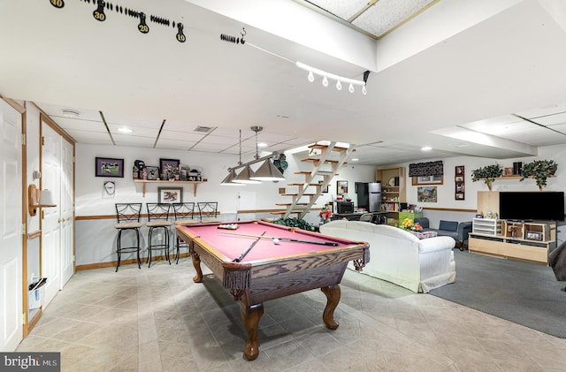 1815 Belle Ave, Dundalk, MD 21222 - playroom featuring a drop ceiling, tile patterned flooring, pool table, and recessed lighting