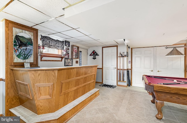 1815 Belle Ave, Dundalk, MD 21222 - indoor dry bar with billiards, tile patterned floors, and a paneled ceiling