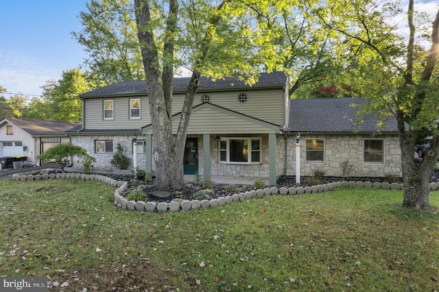 2965 Upper Ridge Rd, Pennsburg, PA 18073 - view of front of property featuring stone siding, a front lawn, and a shingled roof
