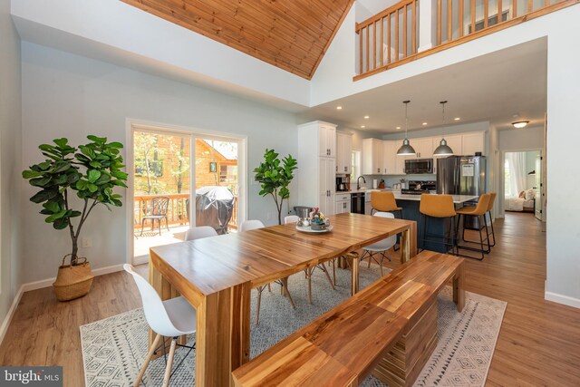 130 Wisp Adventure Rd, Mc Henry, MD 21541 - dining space with plenty of natural light, light wood-style flooring, high vaulted ceiling, and recessed lighting