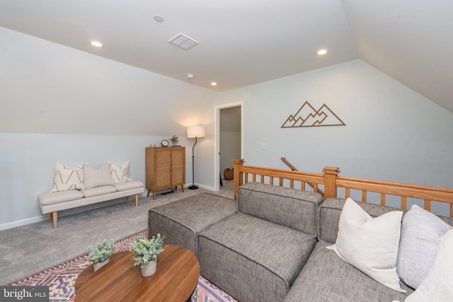 130 Wisp Adventure Rd, Mc Henry, MD 21541 - living room featuring vaulted ceiling, carpet flooring, and recessed lighting