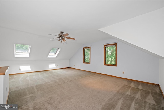 201 Steeplechase Cir, Wilmington, DE 19808 - additional living space featuring a skylight, carpet floors, healthy amount of natural light, lofted ceiling, and a ceiling fan