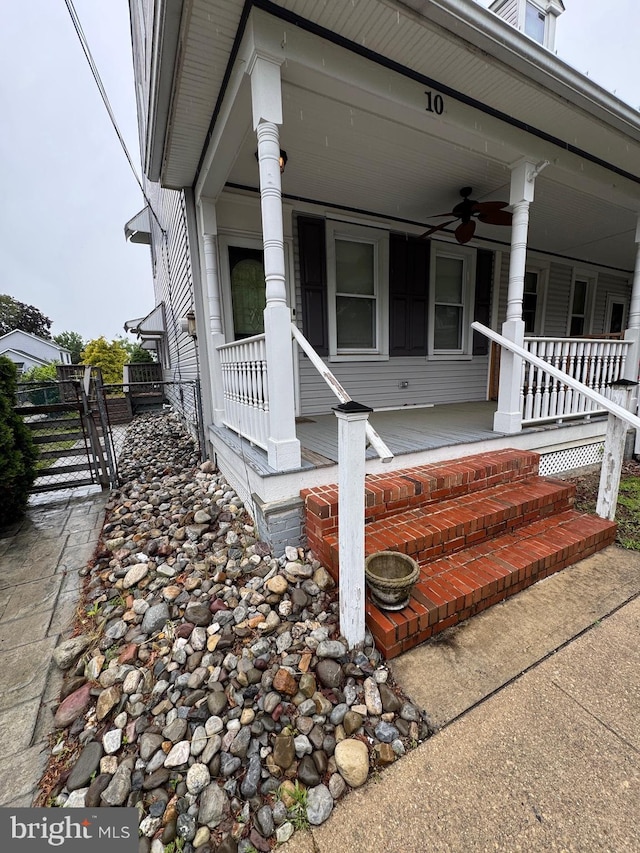 10 Chestnut St, Lumberton, NJ 08048 - doorway to property with a porch, a ceiling fan, and a gate