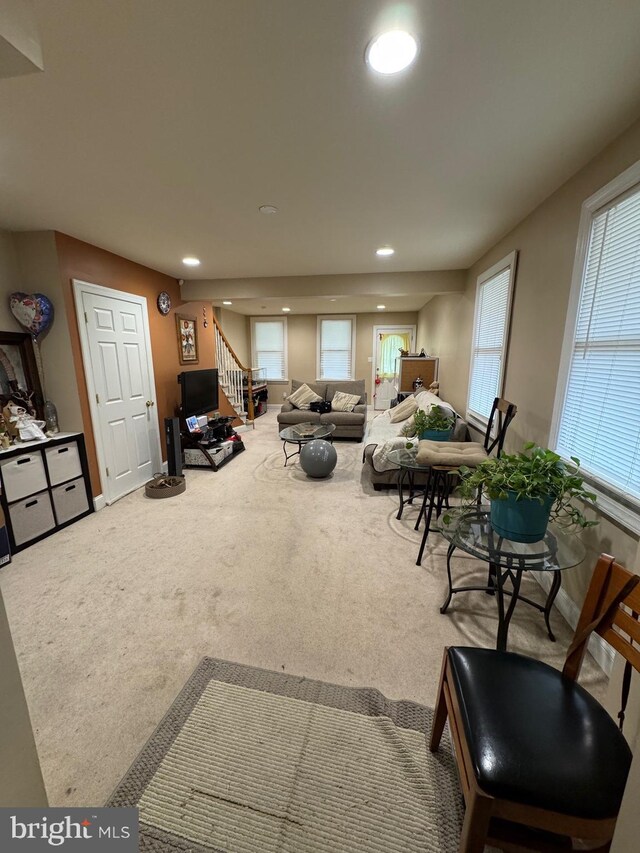 10 Chestnut St, Lumberton, NJ 08048 - carpeted living room with stairs and recessed lighting