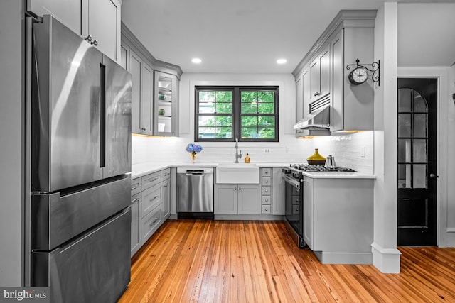 201 Locust St, Moorestown, NJ 08057 - kitchen with appliances with stainless steel finishes, gray cabinets, light countertops, and recessed lighting