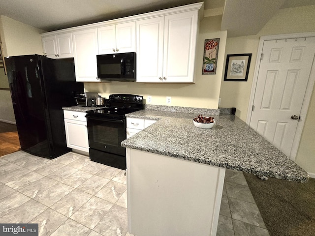 14722 Banks Odee Rd, Newburg, MD 20664 - kitchen featuring black appliances, a peninsula, white cabinets, and stone countertops