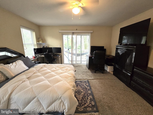 14722 Banks Odee Rd, Newburg, MD 20664 - bedroom featuring access to exterior, carpet, an office area, and ceiling fan