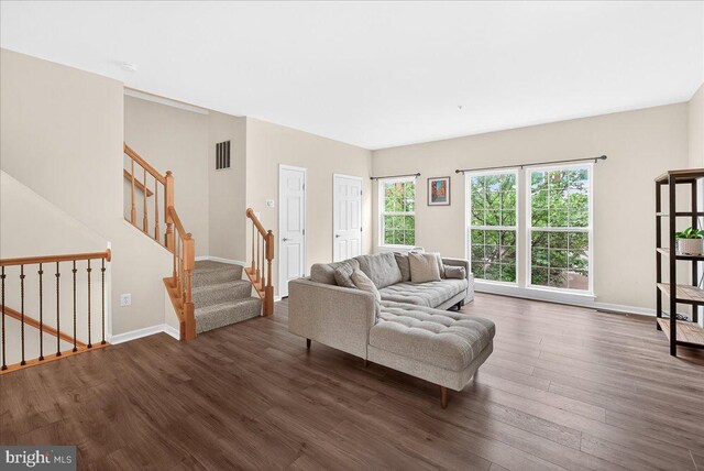 13102 Alpine Dr Unit 2502, Germantown, MD 20874 - living area featuring dark wood-type flooring and stairs