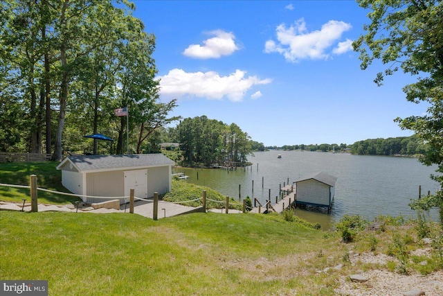 194 Harbor Dr, Lusby, MD 20657 - dock featuring a water view and a lawn
