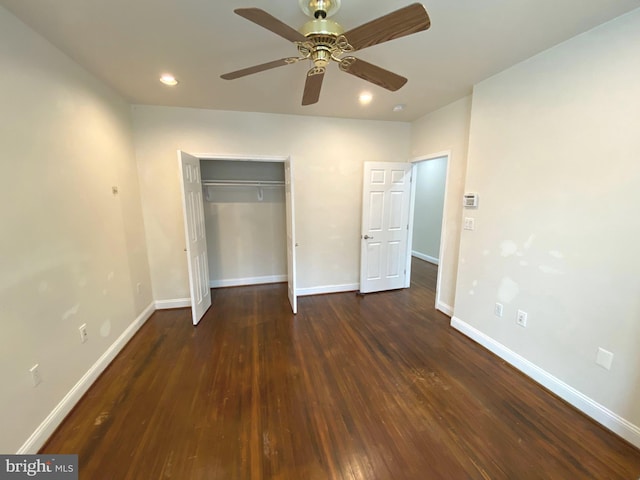 75 New York Ave NW, Washington, DC 20001 - unfurnished bedroom with wood finished floors, a closet, recessed lighting, and a ceiling fan