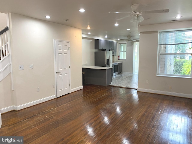 75 New York Ave NW, Washington, DC 20001 - unfurnished living room with a ceiling fan, hardwood / wood-style flooring, and recessed lighting