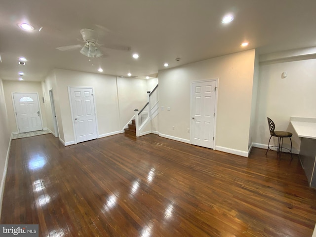 75 New York Ave NW, Washington, DC 20001 - basement with wood-type flooring, stairway, recessed lighting, and a ceiling fan
