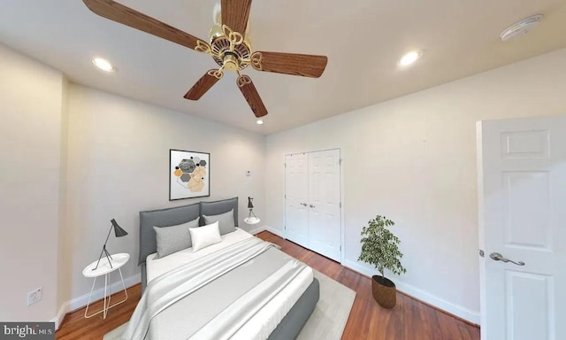 75 New York Ave NW, Washington, DC 20001 - bedroom featuring wood finished floors, a closet, recessed lighting, and ceiling fan