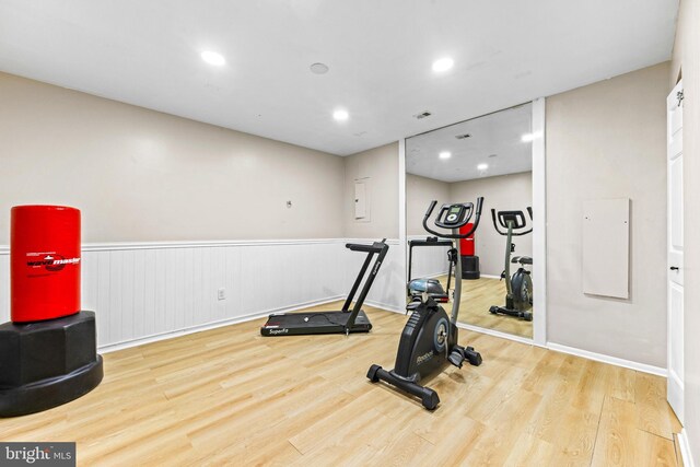 8 Cross Falls Cir, Sparks Glencoe, MD 21152 - workout area with wood finished floors, recessed lighting, and electric panel