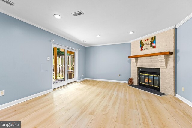 8 Cross Falls Cir, Sparks Glencoe, MD 21152 - unfurnished living room featuring ornamental molding, wood finished floors, a brick fireplace, and recessed lighting