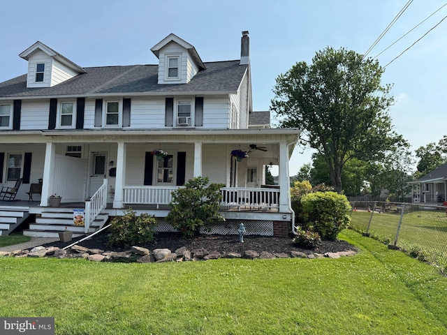 420 Wile Ave, Souderton, PA 18964 - view of front facade featuring roof with shingles, a porch, a chimney, and ceiling fan