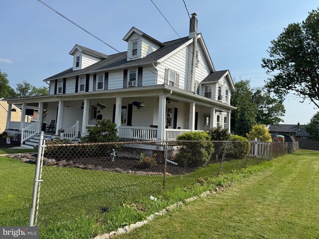 420 Wile Ave, Souderton, PA 18964 - country-style home featuring a porch, a chimney, and ceiling fan