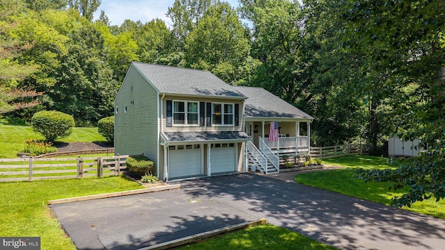 6444 Duhollow Rd, Warrenton, VA 20187 - tri-level home with a porch, driveway, a garage, stairway, and roof with shingles
