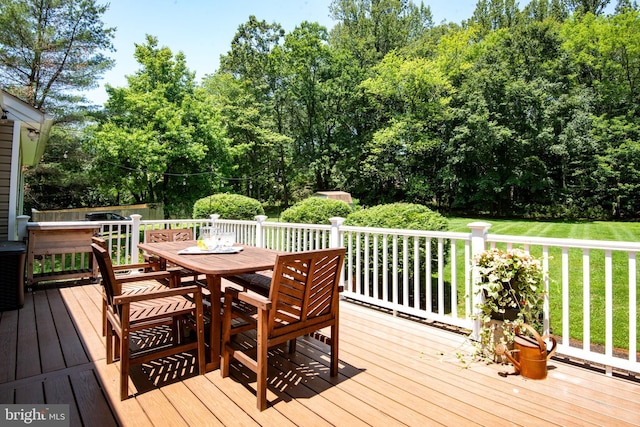 6444 Duhollow Rd, Warrenton, VA 20187 - wooden terrace with outdoor dining area and a lawn